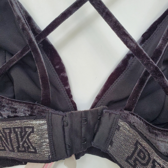 Victoria's Secret PINK Crushed Velvet Black Bralette Size M - Picture 6 of 11